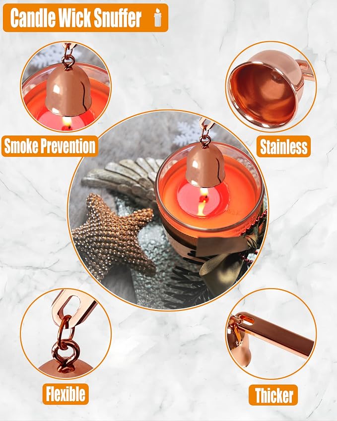 YOUTUOY 5 in1 Candle Accessory Set with Rechargeable Candle Lighter, Candle Wick Trimmer, Candle Wick Snuffer, Candle Wick Dipper, Storage Tray Plate, Candle Care Kit (Rose Gold)
