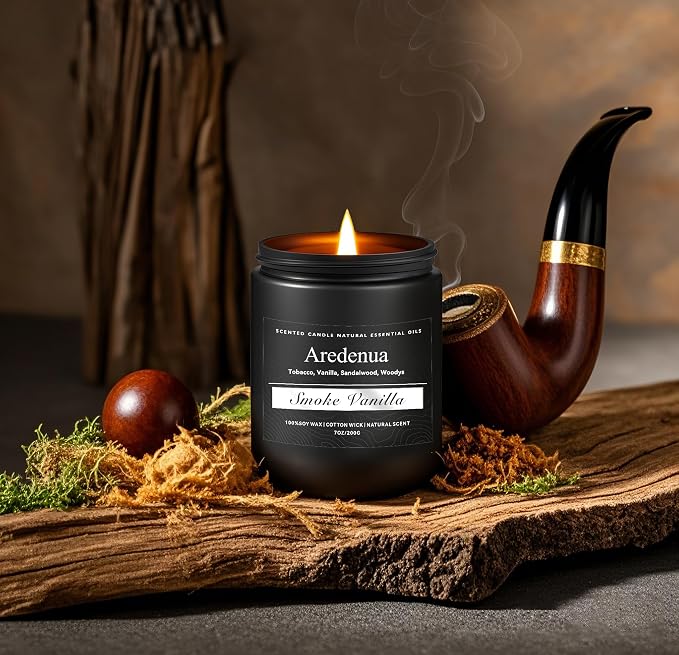 Smoke & Vanilla Candle | Manly Candles for Home Scented, Masculine Soy Candles for Men - 7oz Long Lasting Scented Candle for Home, Aromatherapy Gift for Men & Women