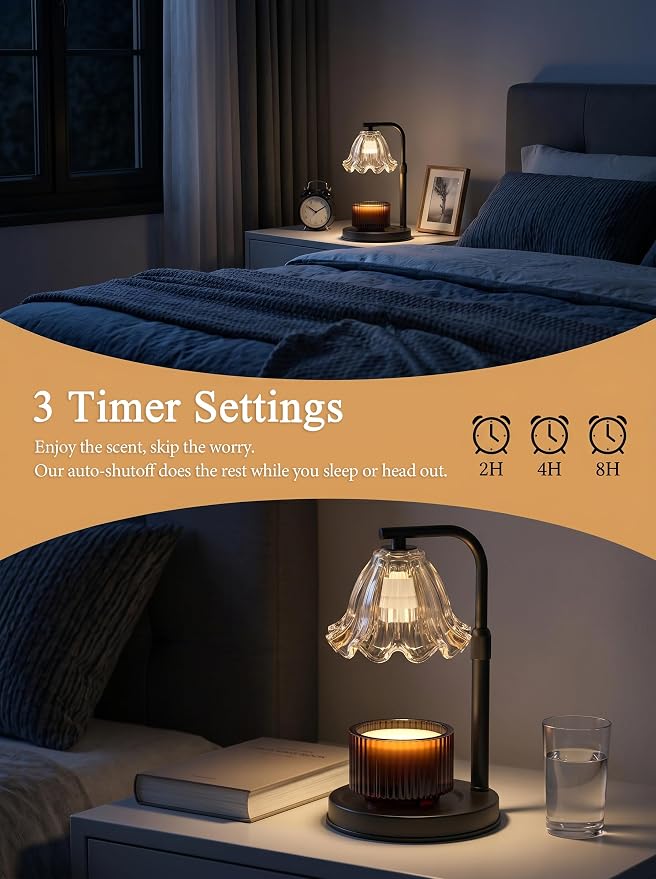 Candle Warmer Lamp with Timer, Dimmable Candle Warmer for Jar Candles, Adjustable Height Electric Wax Melt Warmer, Birthday Gifts for Women Mom Friend Sister, Housewarming Gifts New Home Decor