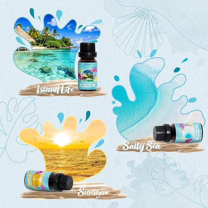 Soulorigin Beach Fragrance Oils Set, Essential Oil Gift Set for Diffuser, Summer Scent Diffuser Oil, Diffuser Scents Oil for Home-Ocean Spray, Pink Sands, Salty Sea, Pina Colada, Island Life, Sunshine