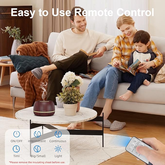 SEEDSEEL 300ML Essential Oil Diffuser, Aromatherapy Diffuser with Remote Control, 4 Timers, 7-Color LED Light and Waterless Auto-Off for Room, Bedroom, Home