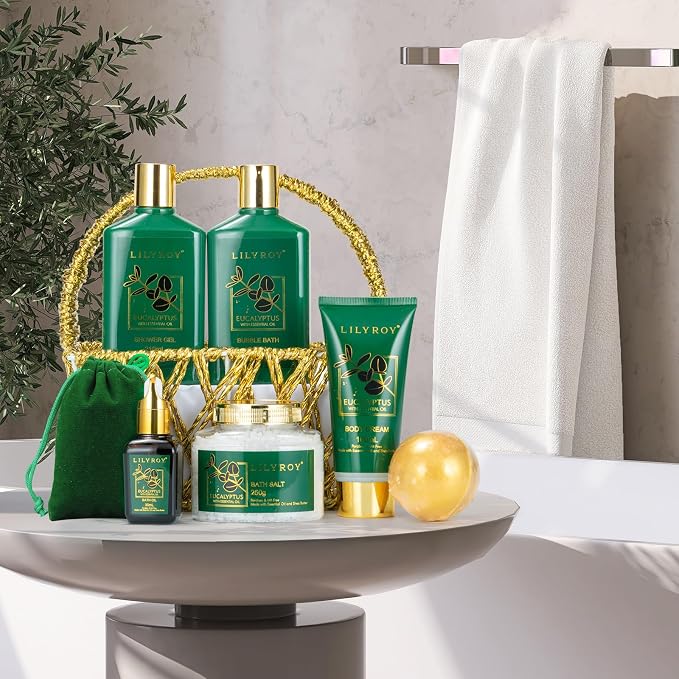 Eucalyptus Spa Bath Gifts Set, 9Pcs Premium Spa Gift Basket for Women & Men