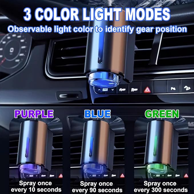 Smart Car Air Freshener, Car Air Freshener Diffuser, Rechargeable Cars Aroma Diffuser, 3 Levels of Adjustable Intelligent Cars Diffuser with 3 Bottles of Cologne