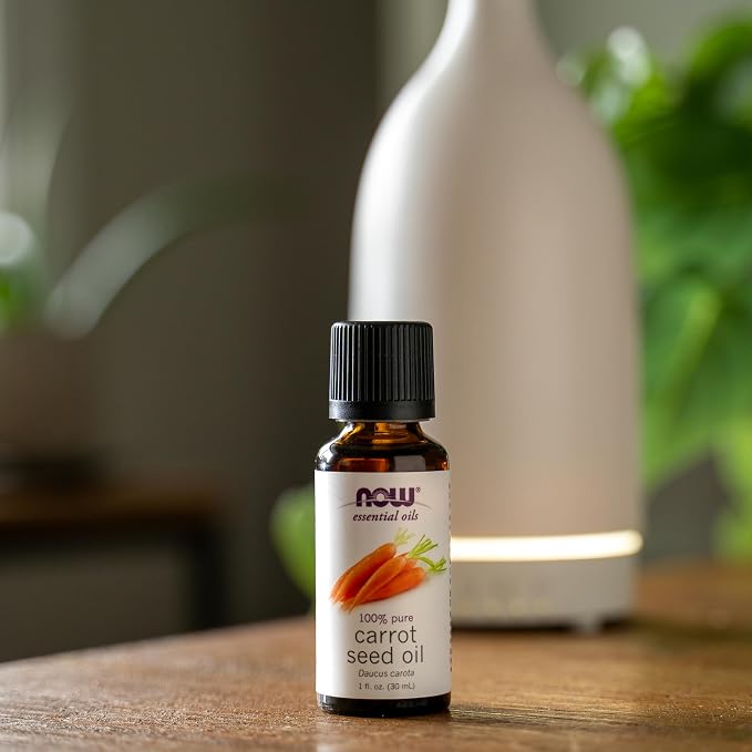 NOW Essential Oils, Carrot Seed Oil, Grounding Aromatherapy Scent, Steam Distilled, 100% Pure, Vegan, Child Resistant Cap, 1-Ounce