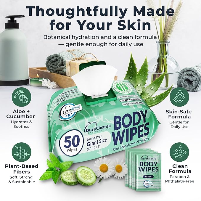 XL Body Wipes for Women, No Rinse Adult Bathing Wash Cloths - 4pk, 200 Shower Wipes + 16 Travel Bath Sheets -10"x11.5" Thick Cleansing Disposable Washcloths for Womens Hygiene & Elderly Incontinence