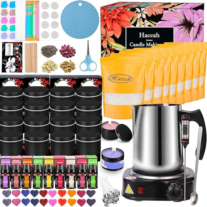 Complete Candle Making Kit With Wax Melter, Candle Making Supplies, Diy Arts&Crafts Kits Gift For Adults,Beginners,Including Soy Wax,Electric Stove,Wicks,Rich Scents,Rubber Pads,Wick Clips,Spoon, Etc.