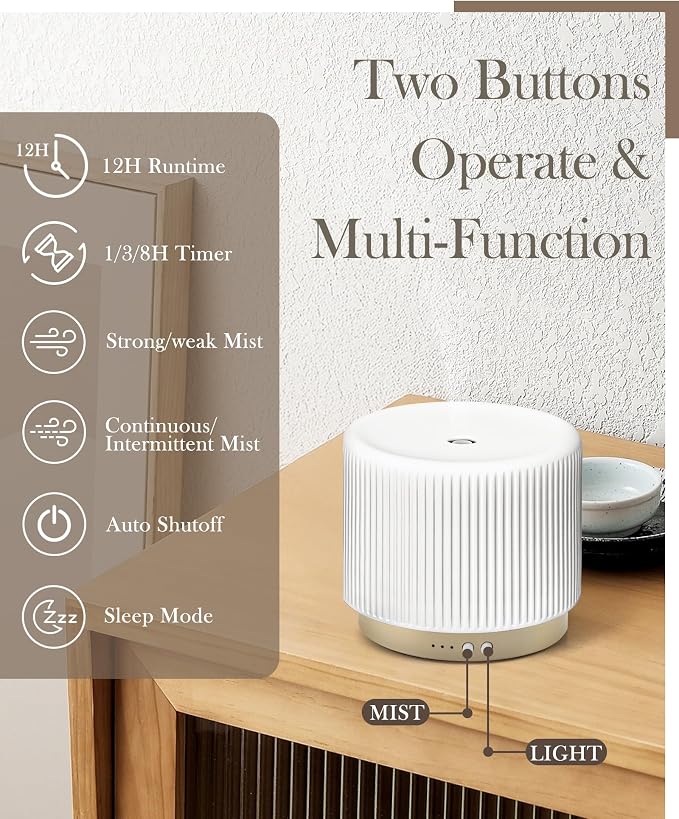 Essential Oil Diffuser - 280ml Ceramic Diffuser for Large Room & Commercial Use, 2.4MHz Aromatherapy Diffuser with Cool Mist Humidifier & Night Light, Ideal for Bedroom, Office, Yoga, Spa, Gifts