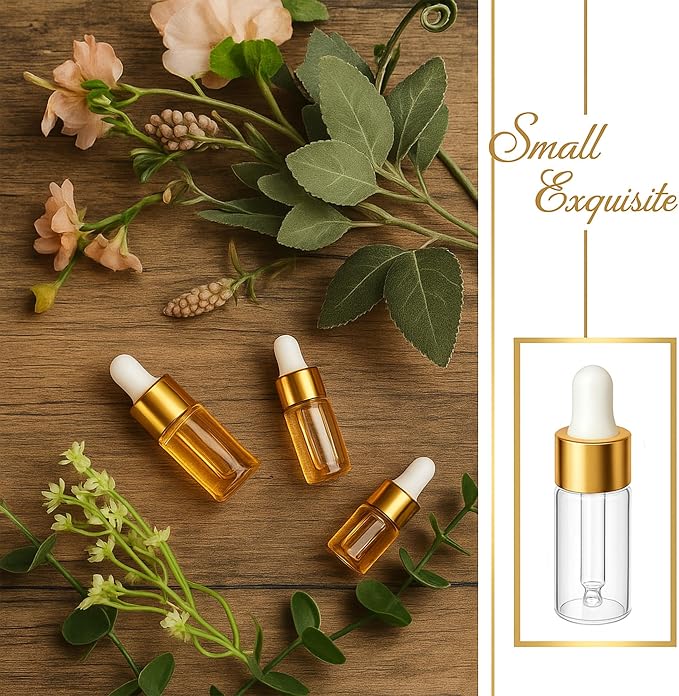 10pcs Mini Glass Dropper Bottle for Essential Oil,1ml Small Clear Sample Dropper Vails with Gold Cap,Perfume Cosmetic Liquid Containers for Traveling (5ml, 10)