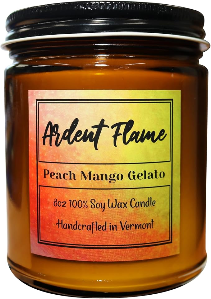 Candles | Peach Mango Gelato | 100% Natural Soy Wax Candle for Home Decor | Highly Scented | Premium Fragrance | Handmade in Vermont, USA | 8 oz | Long Lasting | Gift for Women and Men