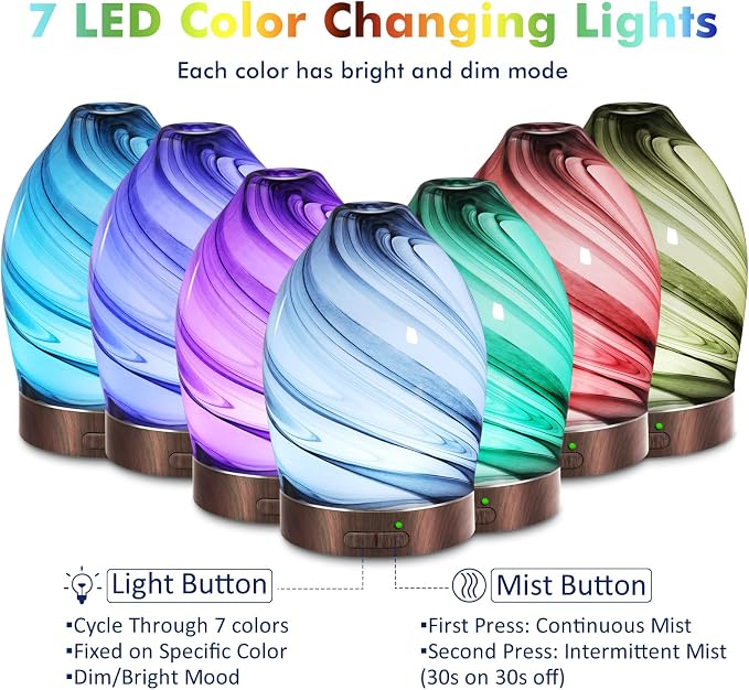 Essential Oil Diffuser Diffuser -Aromatherapy Diffuser for Essential Oils with Timer and 7 Colors LED Light Ultrasonic Diffuser with Auto Shut-Off, Home Office Decor&Gift（Storm Cloud）