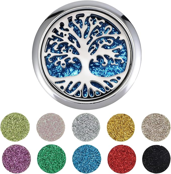 Essential Oil Diffuser Brooch, Aromatherapy Locket Brooch with 10 Pcs Refill Pads for Men Women (Tree of Life)