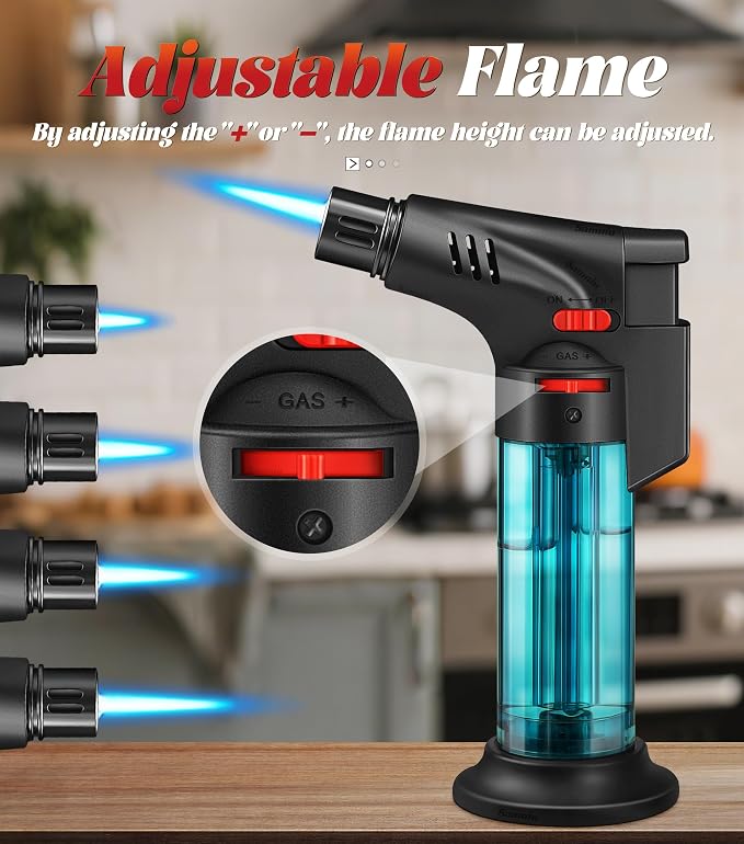 Samniu 4 Pack of Torch Lighter, Jet Flame, Butane gas, Mini Refillable Windproof Lighters, for candle, fireplace, grill (Gas not Included)