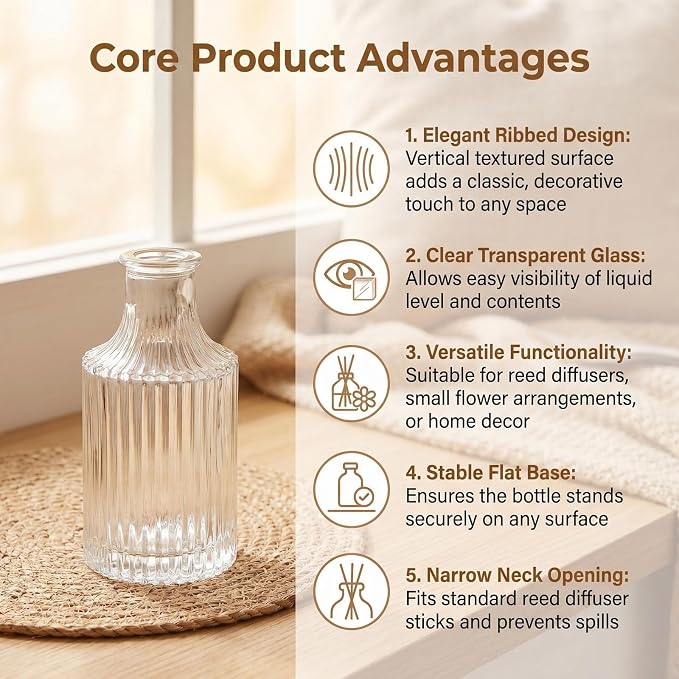 150ml /5.2 oz Empty Clear Glass Diffuser Bottles Refillable Aromatherapy Diffuser Jars Fragrance Essential Oils Accessories Use for DIY Replacement Diffuser Sticks Sets Crafts Decor