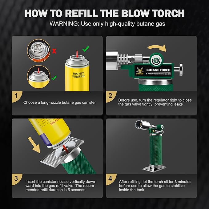 RAVS Butane Torch Lighter, Premium Metal Creme Brulee Torch with Adjustable Flame & Safety Buckle, Cooking Torch for Baking, BBQ, DIY, Green, Butane Gas Not Included