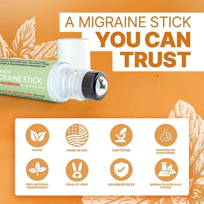 MIGRASTIL Migraine Stick with Magnesium. Cooling Peppermint Eucalyptus Essential Oil Topical Magnesium for Headache Support. Made in The USA 10 ml