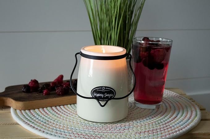 Milkhouse Candle Company Raspberry Sangria Soy Candle - Pink Rose | Rosewater | Pink Pear Scented - 22 oz Butter Jar with Lid, 120+ Hour Burn Time, Made in the USA