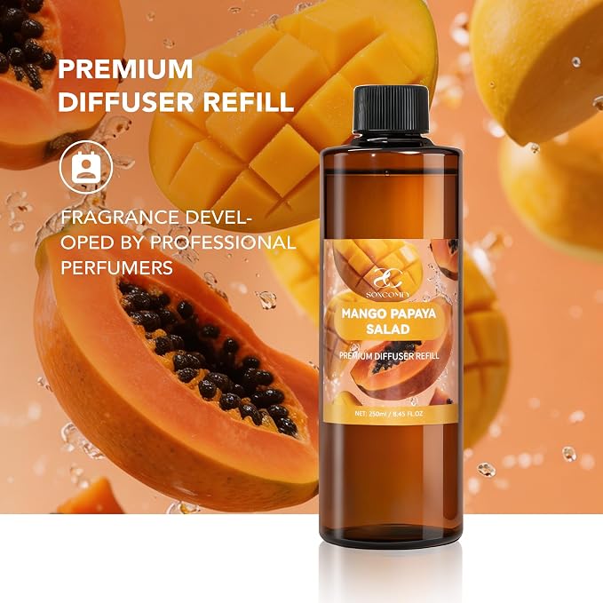 Diffuser Oil Refill, 250ml / 8.45 fl oz, Mango Papaya Salad - Reed Diffuser Oil Refill for Home Fragrance, Scented Oil for Reed Diffuser Bottles, Citrus, Mango & Melon Notes