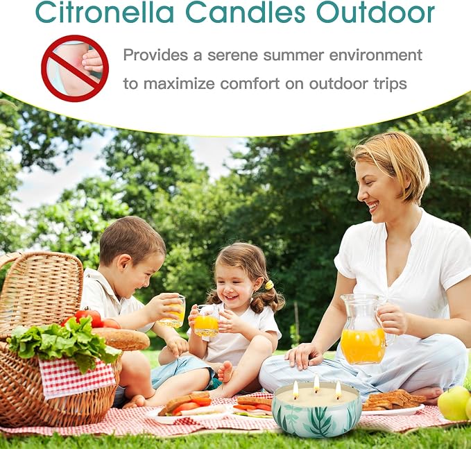 Citronella Candles Outdoor, Large Citronella Candle Outdoor for Patio, 3 Pack 12oz Summer Candle Bulk for Home Garden Yard Camping Party Indoor Outside Decorative, 210 Hours Long Burning, 3 Wick