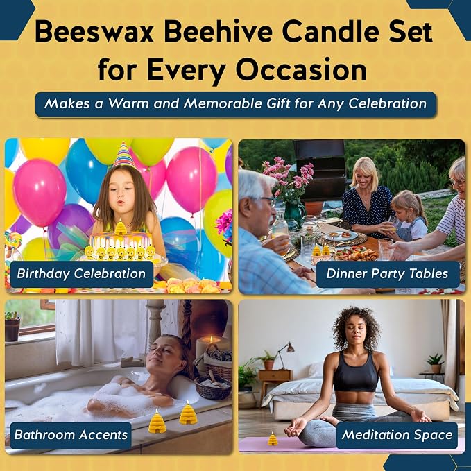 Alternative Imagination Beehive Votive Candles - 4 Pack of Hand Poured Pure Beeswax Candles with Cotton Wicks - Unscented, Non-Toxic, Eco-Conscious Bee Decor and Natural Gifts for Home or Events