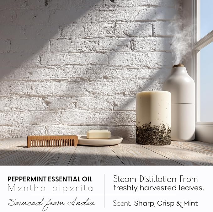 Peppermint Essential Oil | 100% Pure & Natural Mentha piperita Leaf Oil with Fresh Crisp Mint Aroma | for Diffuser, Candle Making & DIY Aromatherapy Blends, 0.34 fl oz