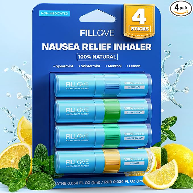 FILLOVE 1s Fast Nausea Relief Nasal Stick with 2-in-1 Motion Sickness Ease, 100% Natural Essential Oils for Pregnant Women, Non-Drowsy Travel Essentials & Cruise Essentials for Car, Airplane