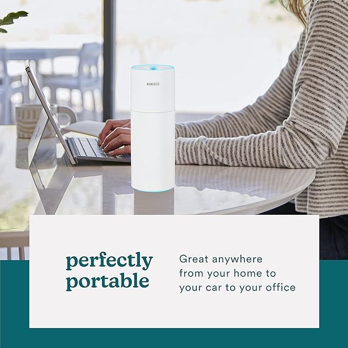 Homedics Portable Humidifier - Small Air Humidifiers for Bedroom, Plants, Office, Travel - Cool Mist Humidifiers, Color-Changing Accent Light, 2 Mist Settings, Matte White