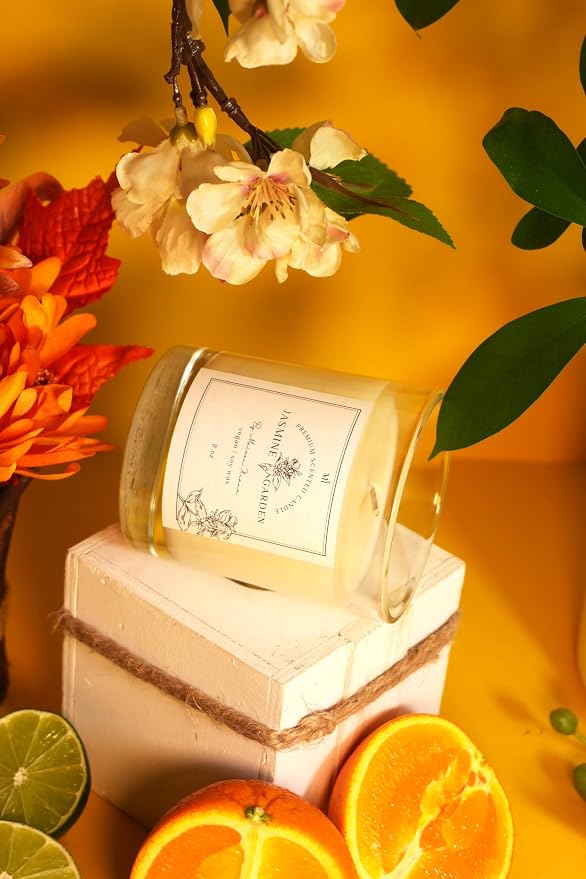 Jasmine Scented Candle | Soy Wax 8 oz Jar | Highly Scented Candles for Home | Long Lasting Aromatherapy | Decorative Gift for Women | Premium Room Decor