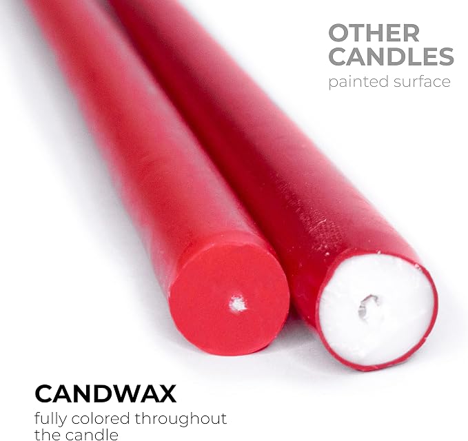 CANDWAX Red Taper Candles Pack of 4 - Slow Burning Dripless Unscented Straight Candles 10 inch - Ideal for Dinner Table - Smokeless Long Candlesticks
