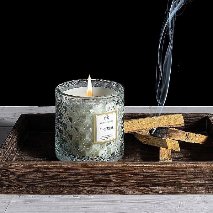 Smokey Fireside Scented Candle Gifts for Men Cashmeran Leather Candles for Home Scented, 55 Hours Long Burning, 8.1 Ounce Premium Soy Wax