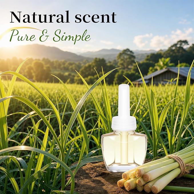 Plug In Air Freshener Refills - Citronella Lemongrass Fragrance, 12 Count Aromatherapy Oil Diffuser for Home, Bathroom and Outdoors - Compatible with Air Wick, Compatible with Glade