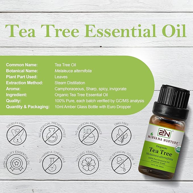 Tea Tree Essential Oil, USDA Certified Organic, 100% Pure Undiluted, Aromatherapy Oil for Diffuser, Hair & Skin Care