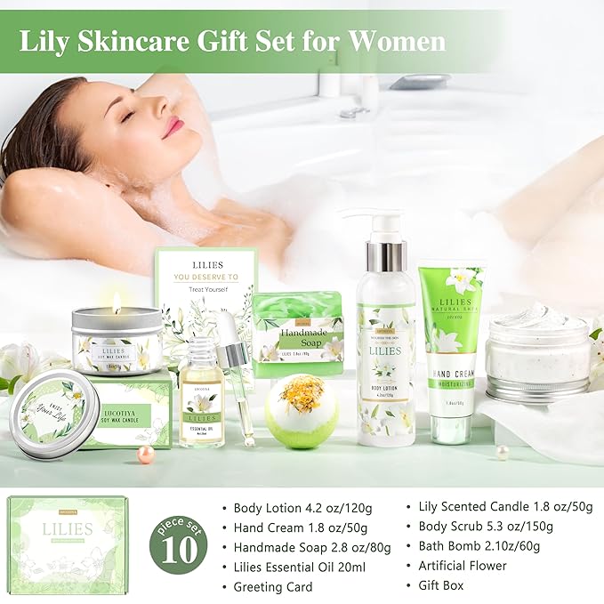 Gifts for Women, Birthday Gifts for Women, Lilies Self Care Set,Christmas Mothers Day Relaxing Spa Basket for Mom, Grandma, Girlfriend, Sister, Friends
