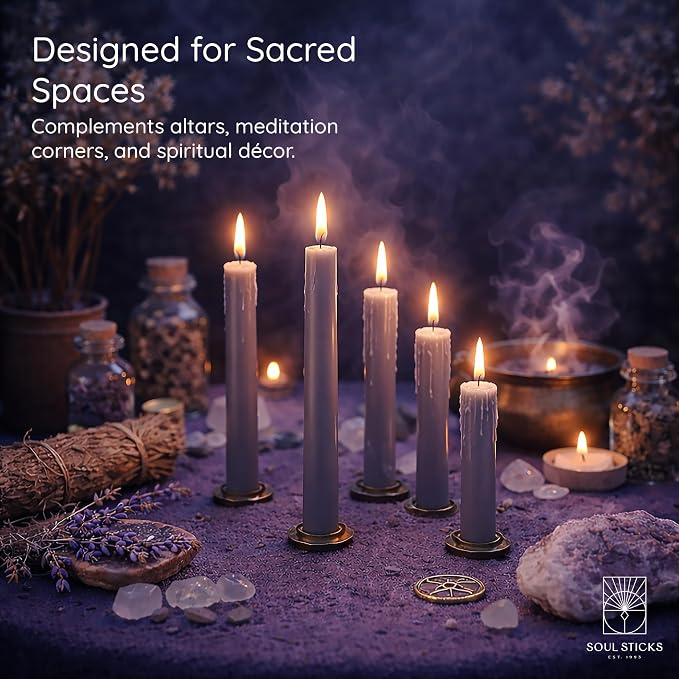 SOUL STICKS Wisdom Magic Spell Chime Taper Candles 20 Pack - Ideal for Altar, Rituals, Ceremonies, Meditation Grey Tapered Candle for Witchcraft Supplies, Wiccan Supplies, Candles Clearance