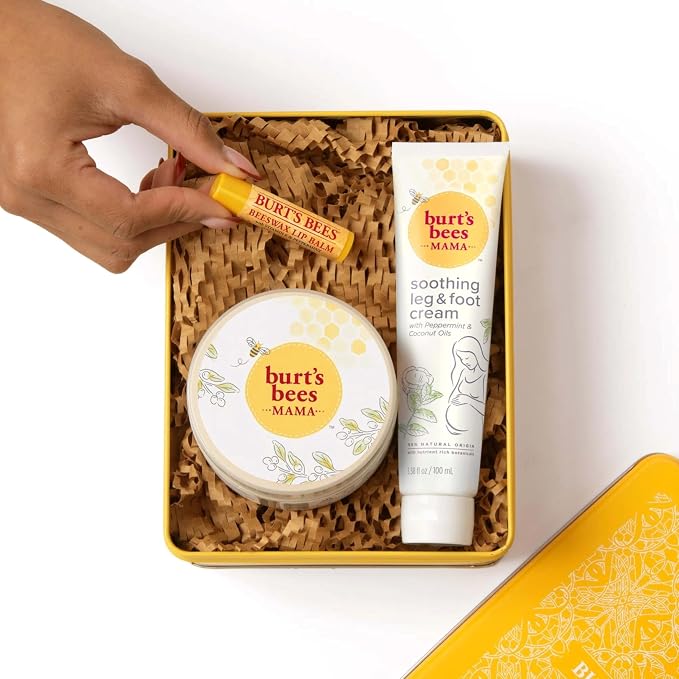 Burt's Bees Mama Gift Set, Includes Lip Balm, Leg and Foot Cream, and Belly Butter, Natural Origin Skin Care, 0.15 oz./3.38 oz./6.5 oz.