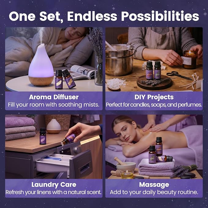 Essential Oils for Diffuser for Home, Sleep Essential Oil Set for Relaxation, Humidifiers, Candle & Soap Making, Relax Diffuser Oils Gift Set for Mom & Dad with Lavender, Sandalwood, Chamomile & More