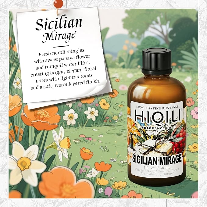 HIQILI Sicilian Mirage Fragrance Oil - Premium Oil for Candle & Hair Perfume Making, Personal Care Scenting, Luxury Scents - 1 Fl Oz