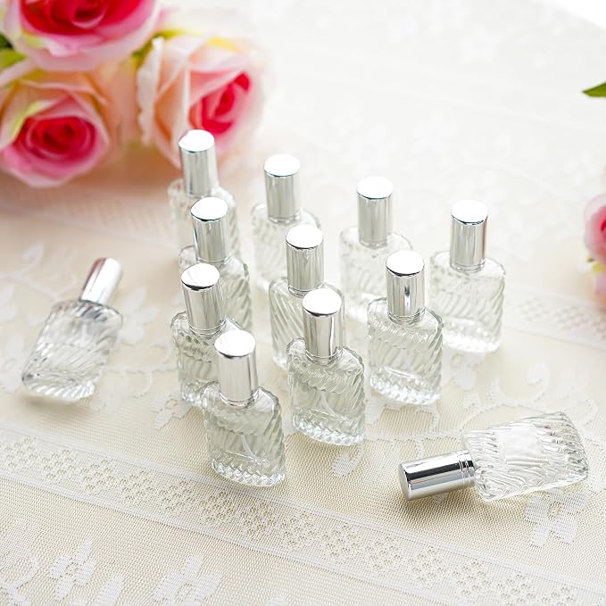 YU FENG 12pcs Glass Perfume Atomizer Spray Bottles Empty Refillable with Funnels Pipettes Dispensers for Essential Oil（13ml）