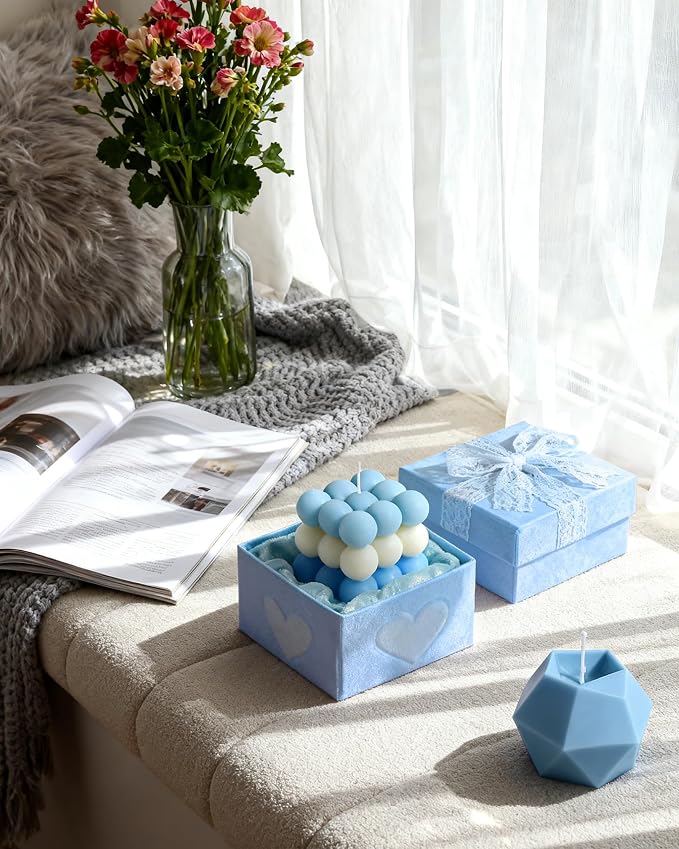 CeeVian Silicone Candle Molds Set 4 PCS Geometric Candle Mold Unique Candle Molds 3D Cube Mold for Soy Wax, Soap, DIY Scented Candles Christmas Gifts
