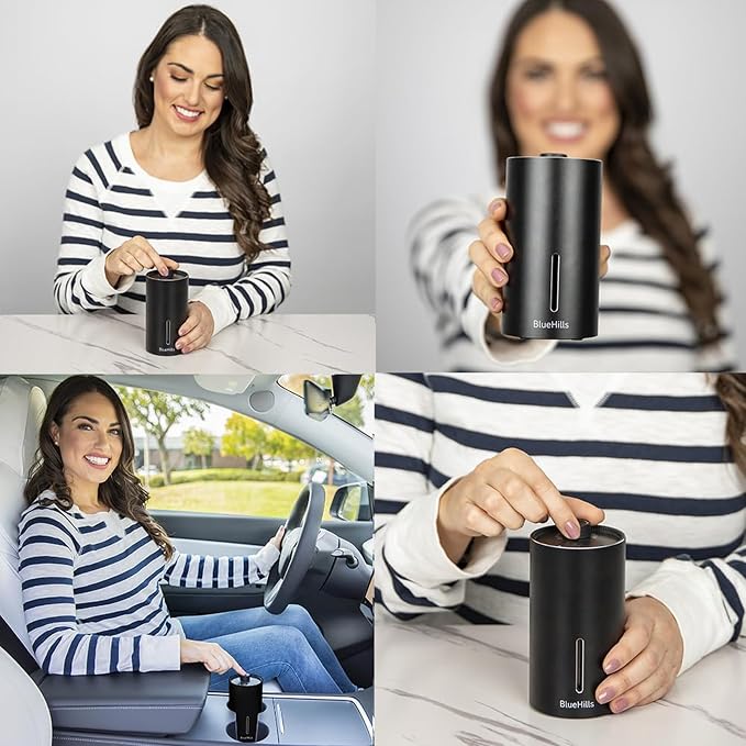 BlueHills Waterless Essential Oil Diffuser, Cordless Compact Battery-Operated Aromatherapy Mini Diffuser for Home Car Office Hotel Travel – J08 Black