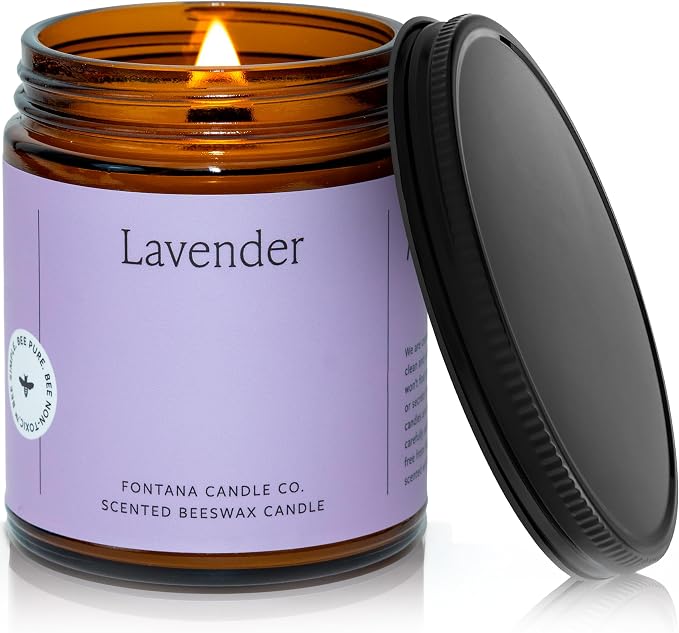 Fontana Candle Co Wood Wick Beeswax Jar Candle, Lavender – Made Safe with Coconut Oil & Pure Essential Oils – 35+ Hrs Clean Burn, Long Lasting and Non-Toxic Candles for Home & Room Decor