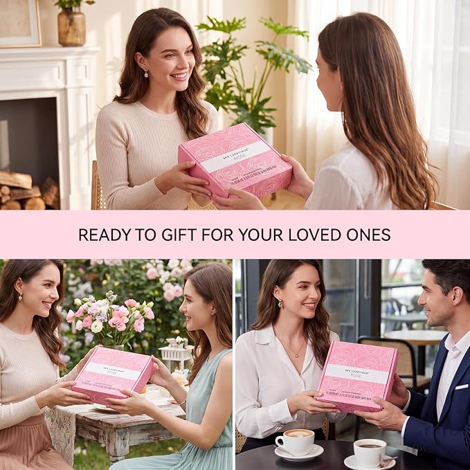 Spa Luxetique Gifts for Women, 6 Pcs Rose Spa Gift for Women, Womens Gift Set with Bubble Bath, Birthday Christmas Anniversary Valentine's Day Gifts