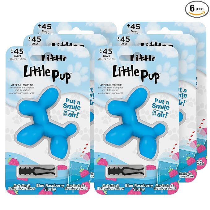 Little Pup 96613-6PK Blue Raspberry Slushy Scent Car Air Freshener Clip Provides Long-Lasting Freshness in a Compact Design, Fights Odors for up to 45 Days, Cute Car Odor Eliminator, Pack of 6