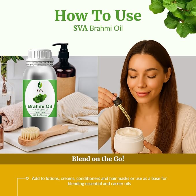 SVA Brahmi Oil - 32 Fl Oz – 100% Natural Cold Pressed Brahmi Oil - for Face, Skin Care, Hair Care, Scalp Massage & Body Massage – Carrier Oil