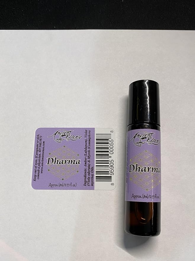 Ancient Essence Dharma Roll On Essential Oil Aromatherapy Calming & Relaxing with Violets, Myrrh, and Amber (1/3 FL OZ)