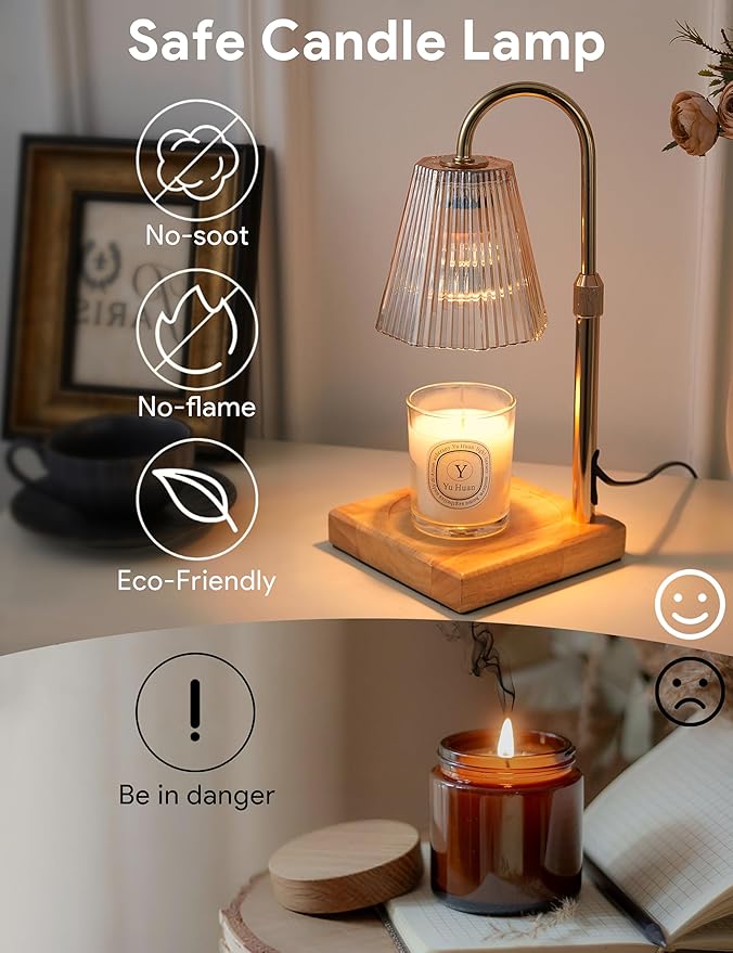 Candle Warmer Lamp with Timer, Dimmable Candle Warmer for Home Decor, Birthday Gifts for Women Mom, Adjustable Height Wax Melt Warmer with 2 Bulbs