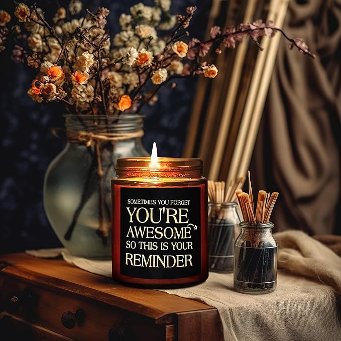 Inspirational Candles for Women Men - Unique Birthday, Appreciation, Relaxation - Gift for Her Him Sister Son Daughter Best Friend Coworker - Mahogany Teakwood Scented Soy Candle for Home