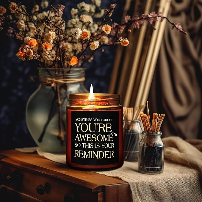 Gifts for Women Men - Inspirational Relaxing Stress Relief Candle - Friendship, Birthday Gift for Her Sister Wife Girlfriend Best Friend Coworker - You're Awesome Natural Soy Candle for Home