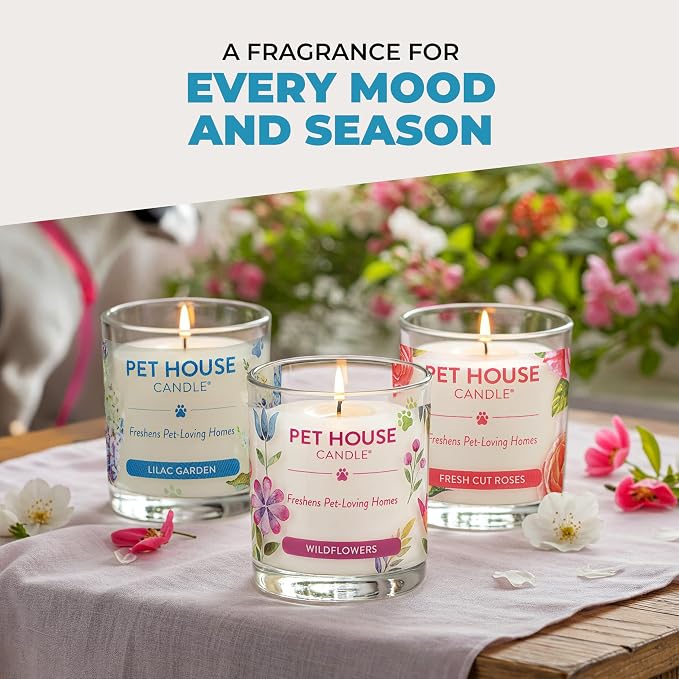 One Fur All Pet House Candle Plant-Based/Soy - Clean Burning Scented,Long Lasting Pet Odor Candle for Home - Sunwashed Cotton