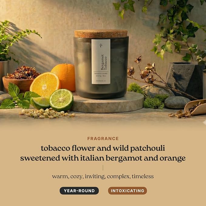 Aspen & Oak Luxury Beeswax Candle, 16oz | Long Burning Pure Beeswax Candles, Non Toxic, Natural, Clean, Essential Oil Scented Organic Candles, Home Decor & Gifts (Bergamot Tobacco)