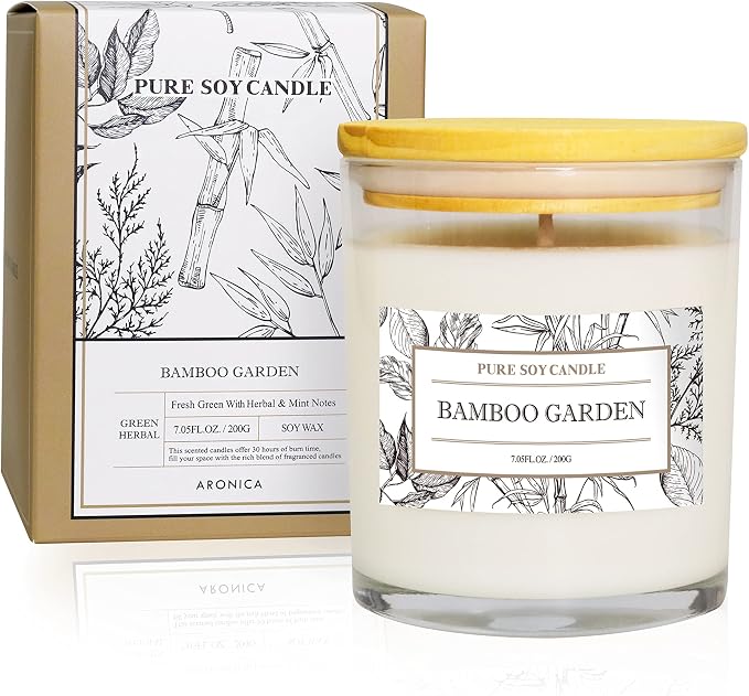 Aronica High End Hostess Gifts for Woman, Bamboo Jasmine Candle, Soy Candles for Home Scented, Non Toxic New Home Candle, Natural Summer Candles